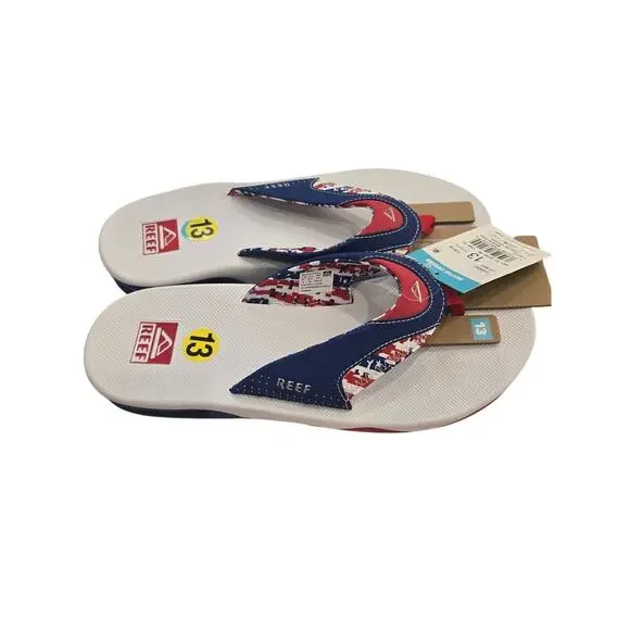Reef Fanning Patriotic Flip Flops Mens 13 Red White Blue Bottle Opener Sandals - Picture 3 of 5